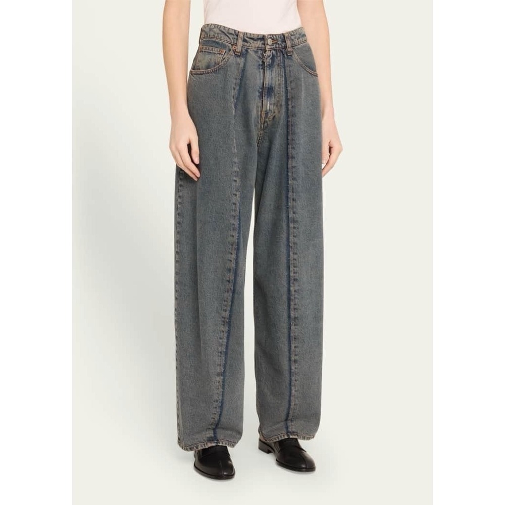 Maison Margiela MM6 Women's 27 Seamed High Rise Wide Leg Denim Jeans $720